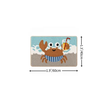Coastal Happy Crab Flocked Rug
