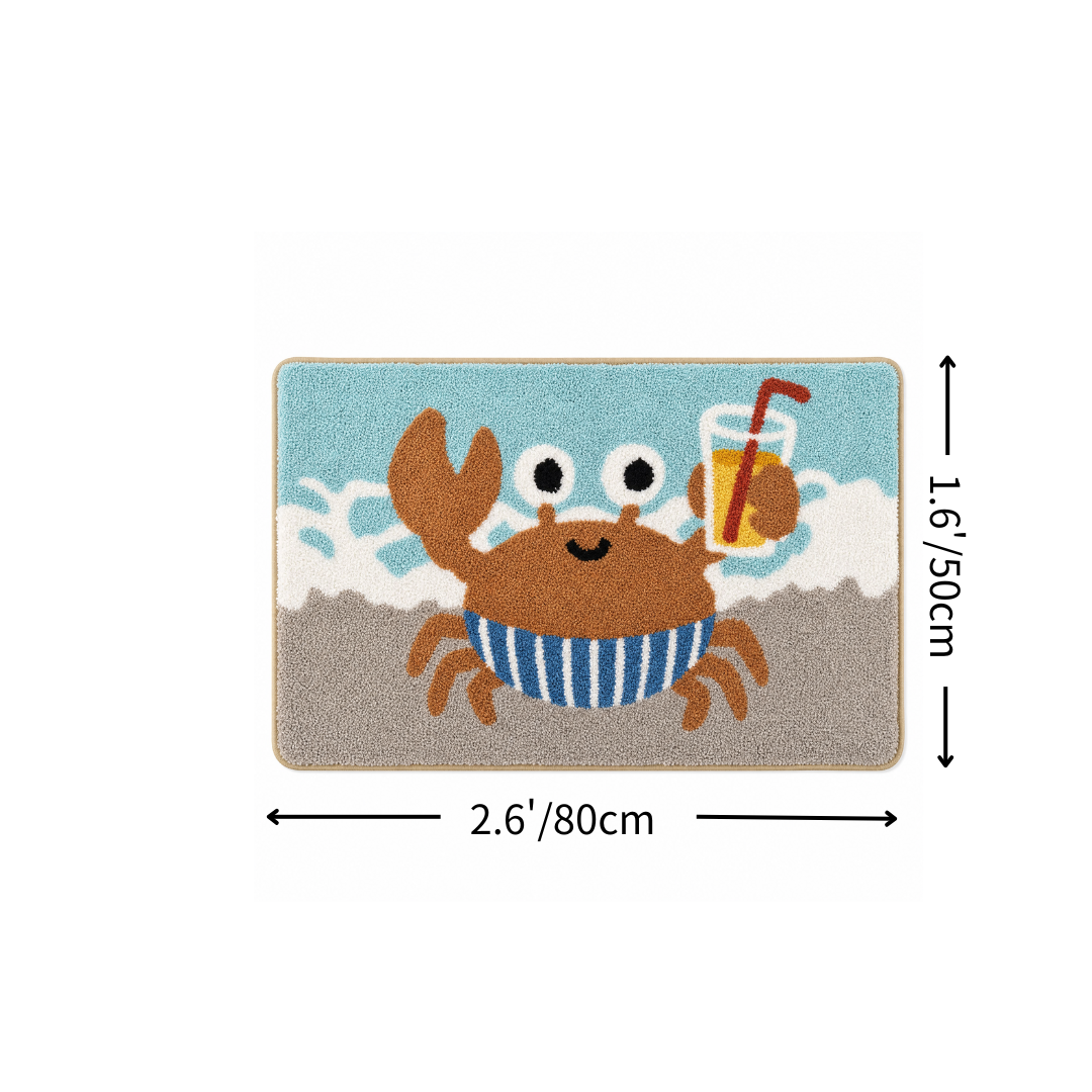 Coastal Happy Crab Flocked Rug