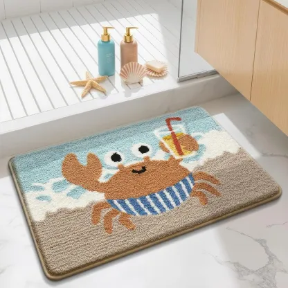 Coastal Happy Crab Flocked Rug