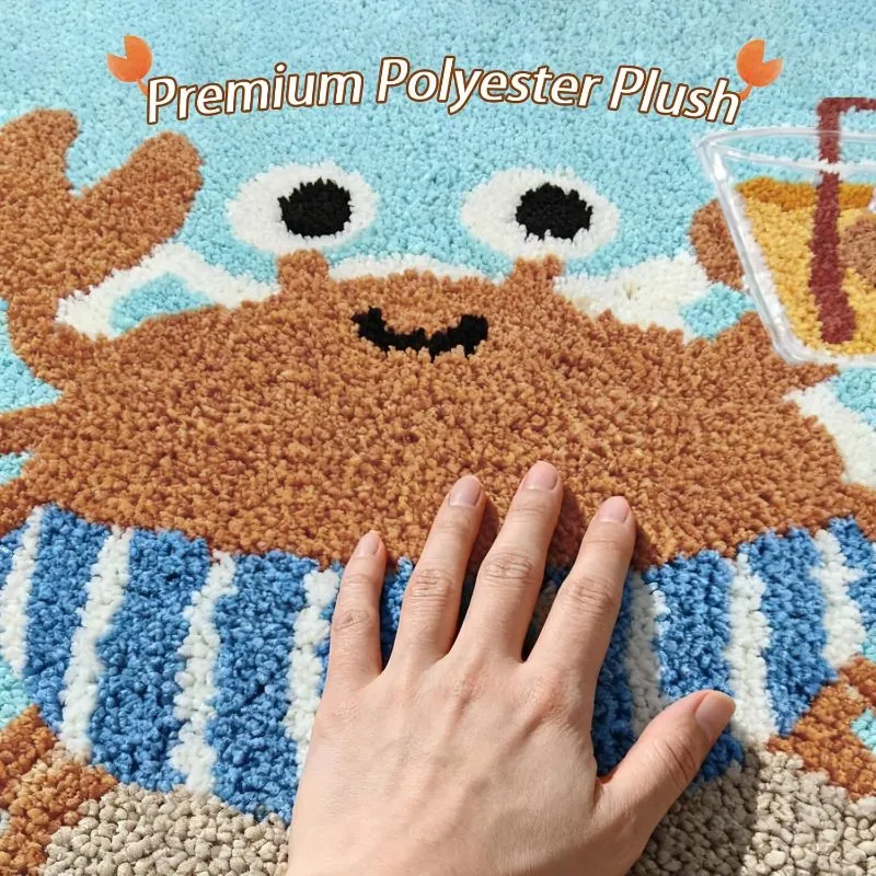 Coastal Happy Crab Flocked Rug