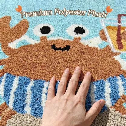 Coastal Happy Crab Flocked Rug