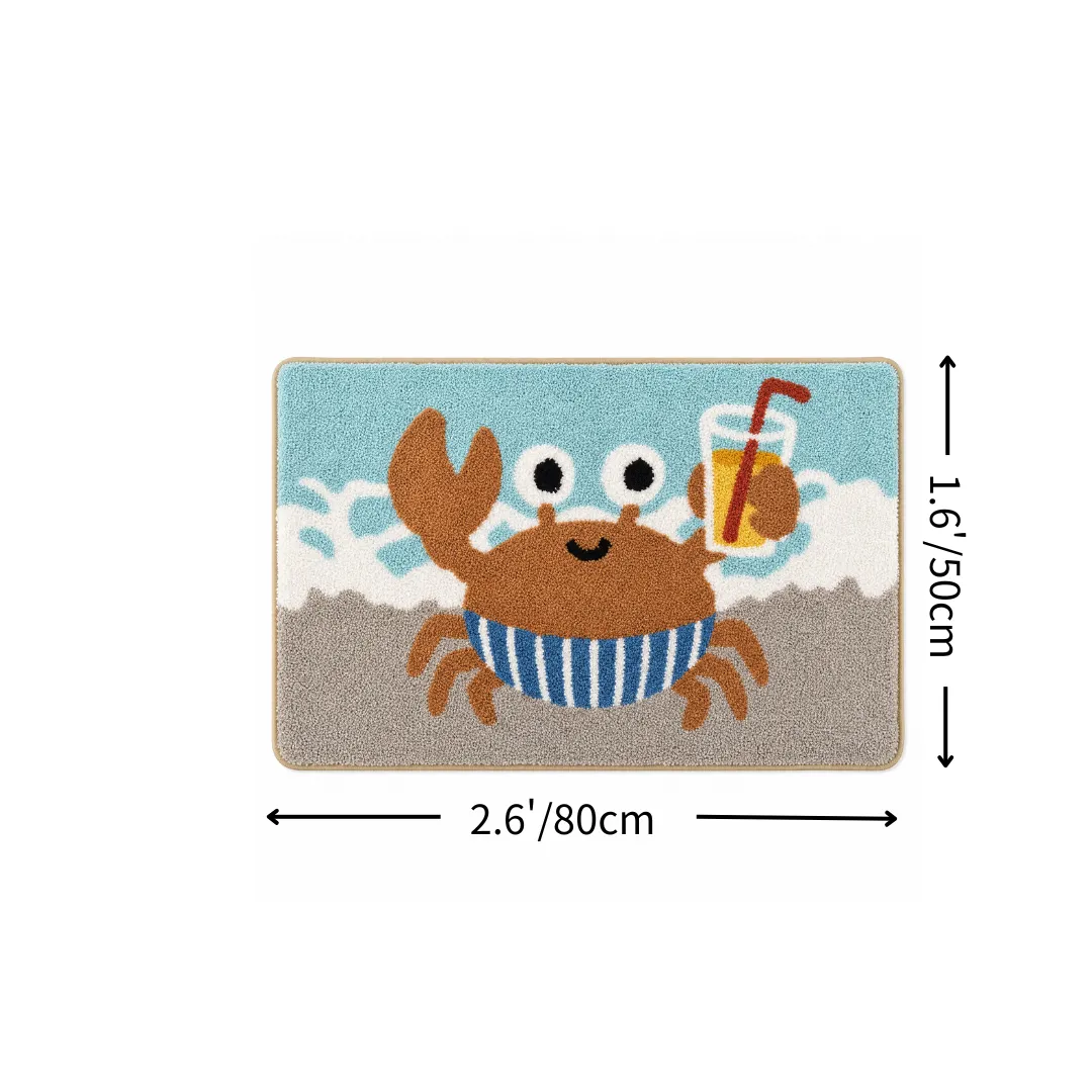 Coastal Happy Crab Flocked Rug