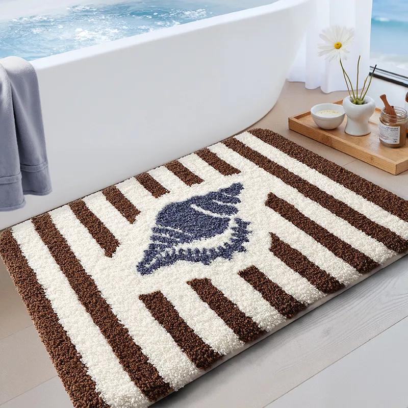 Coastal Striped Conch Flocked Rug