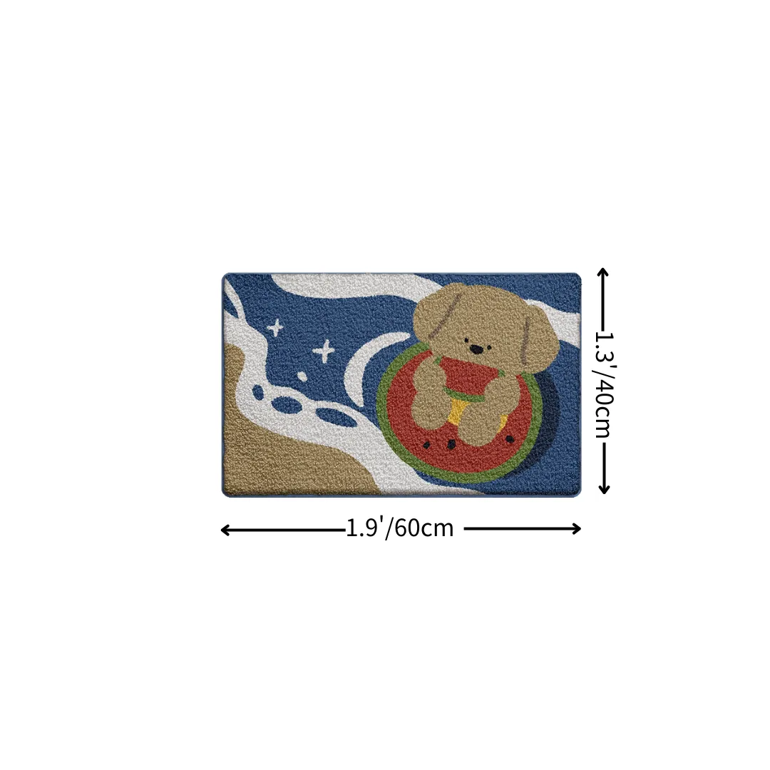 Coastal Summer Watermelon Dog Flocked Rug