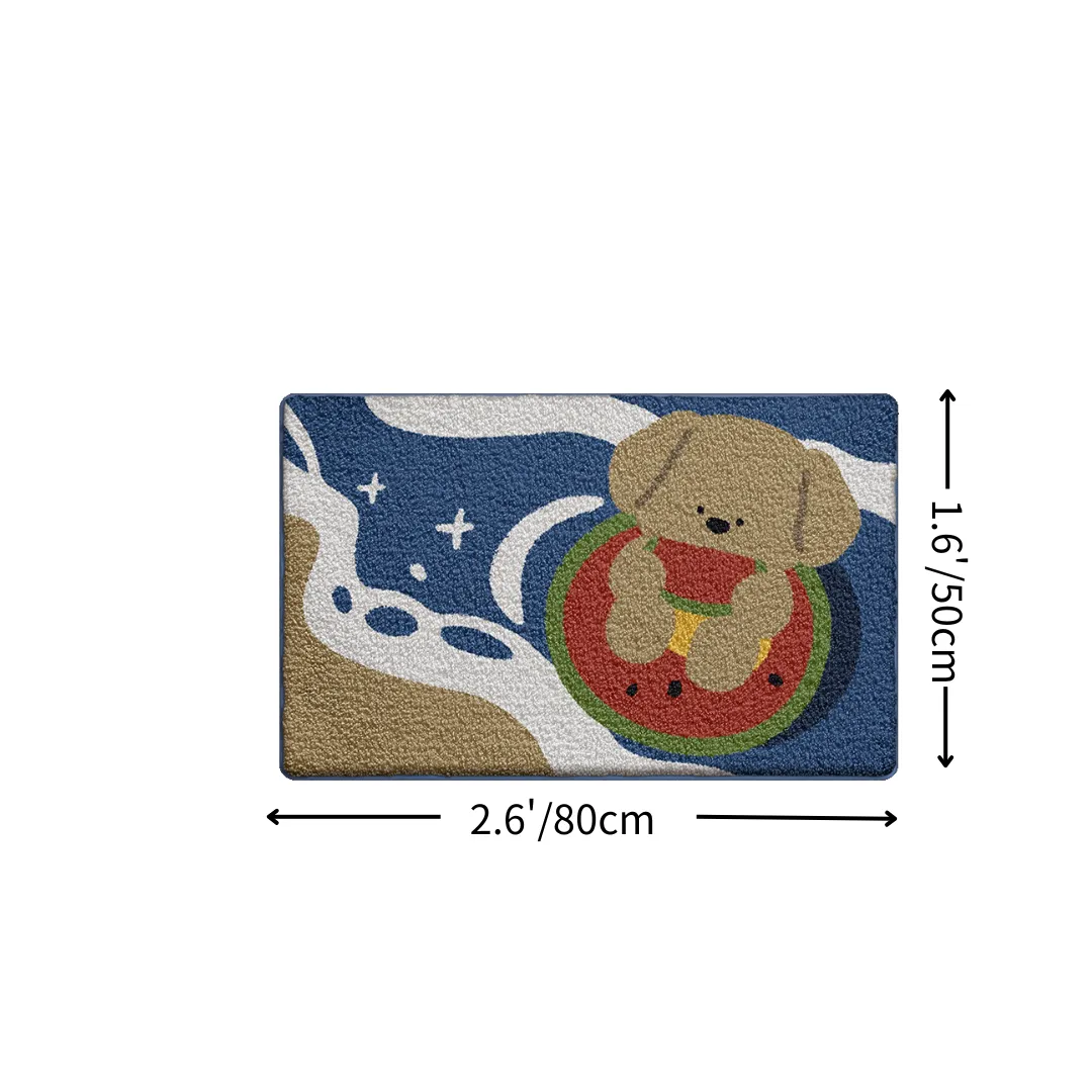 Coastal Summer Watermelon Dog Flocked Rug