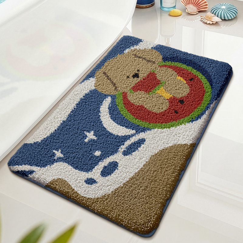 Coastal Summer Watermelon Dog Flocked Rug