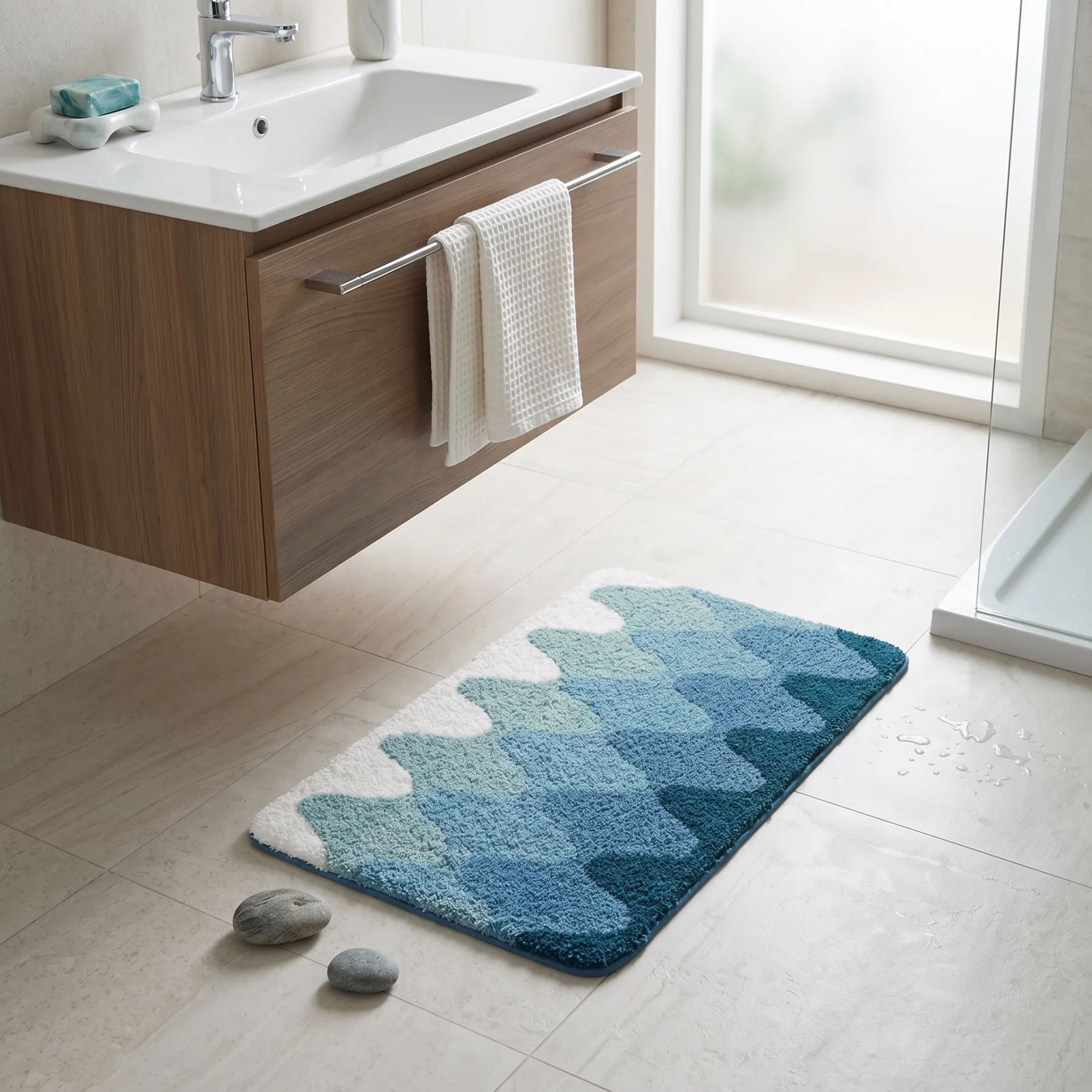 Coastal Waterfall Gradient Flocked Rug