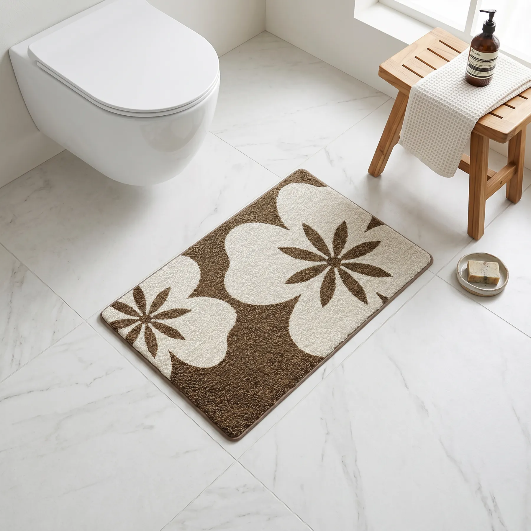 Coffee Floral Flocked Rug