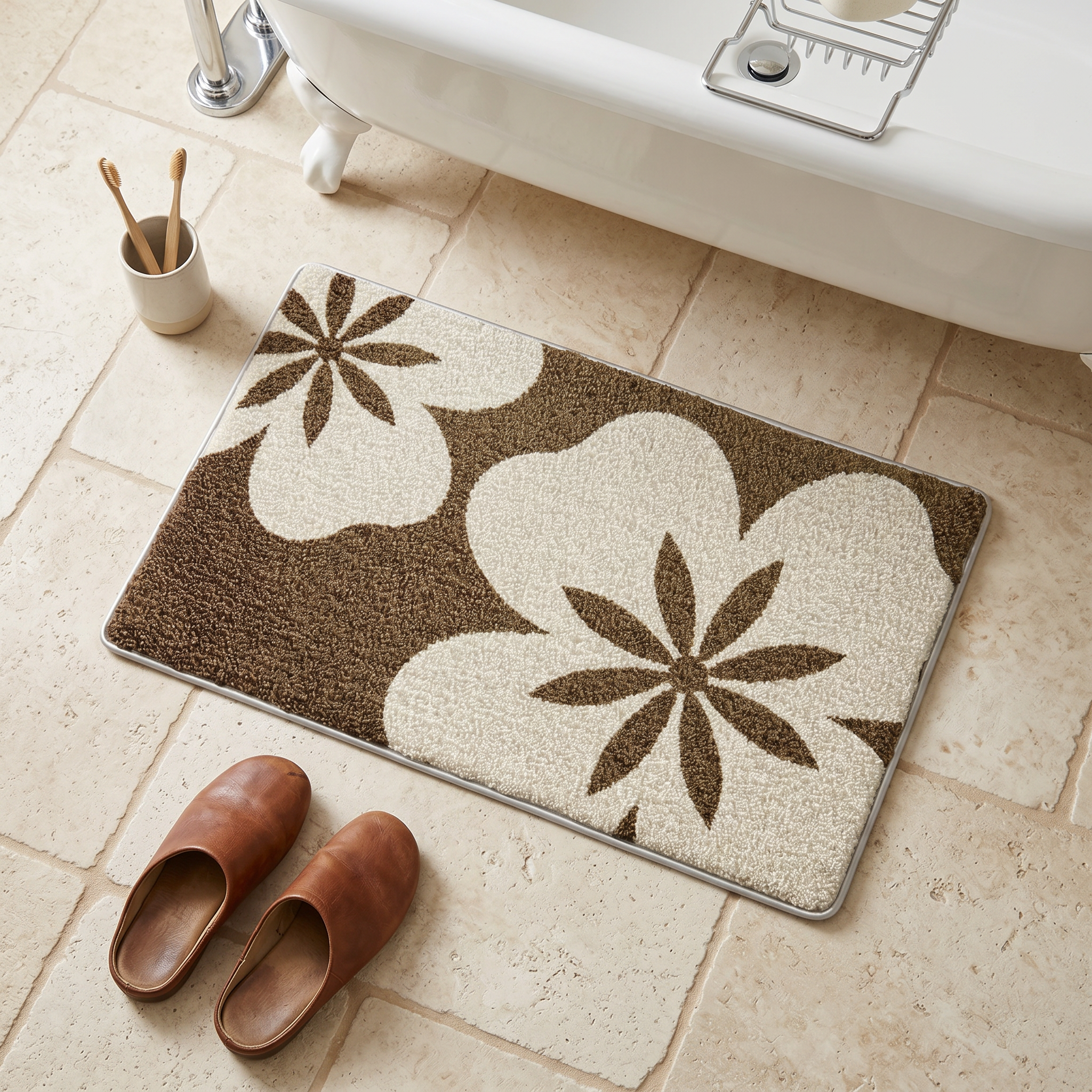 Coffee Floral Flocked Rug