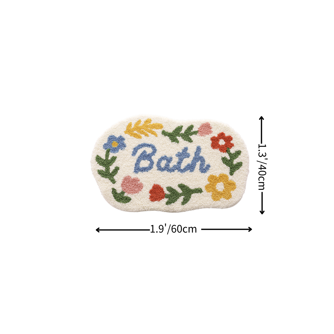 Colorful Floral Bath Letter Flocked Rug