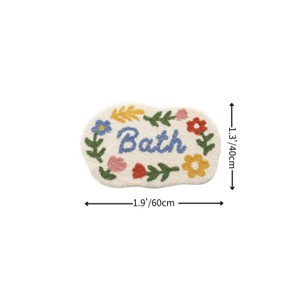 Colorful Floral Bath Letter Flocked Rug