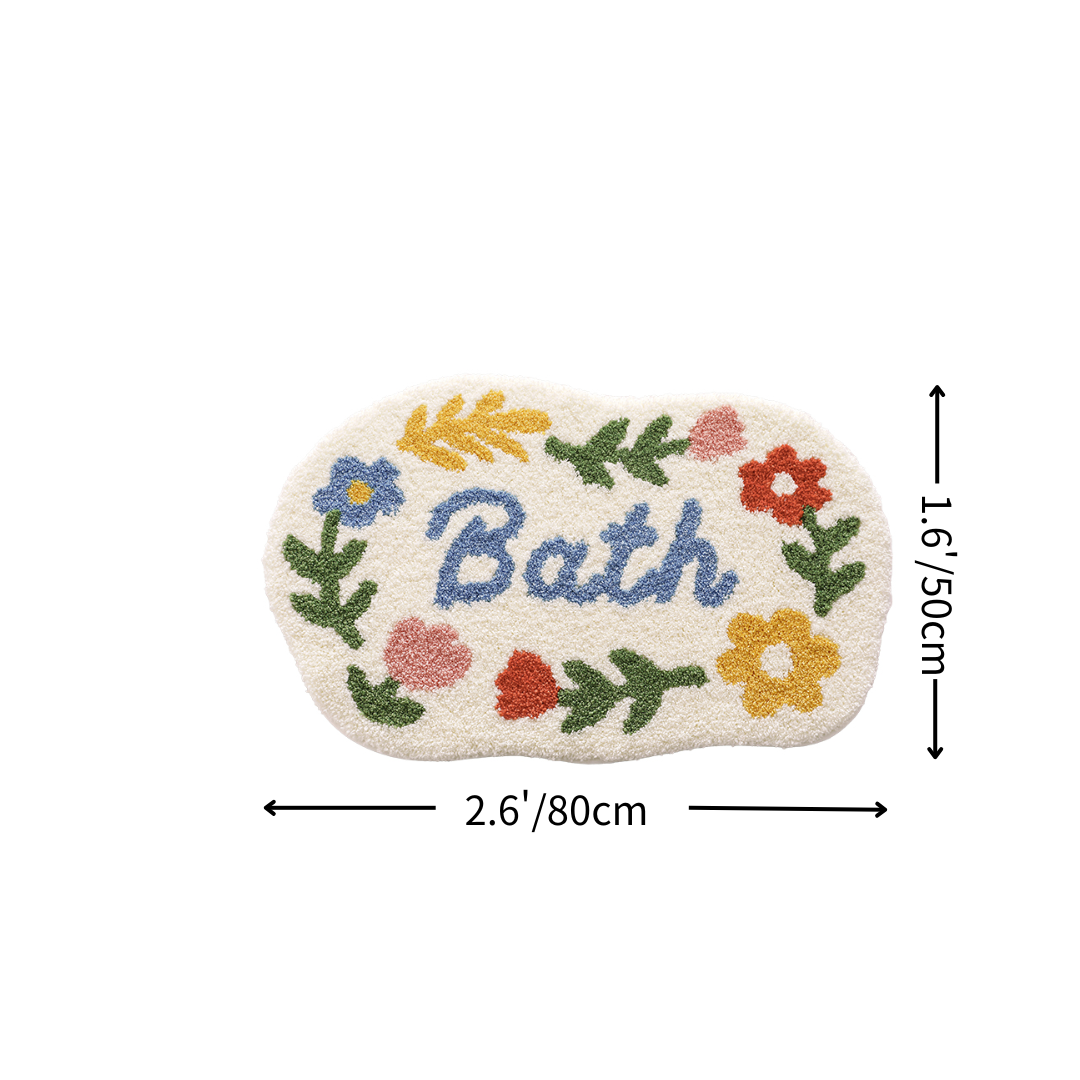 Colorful Floral Bath Letter Flocked Rug