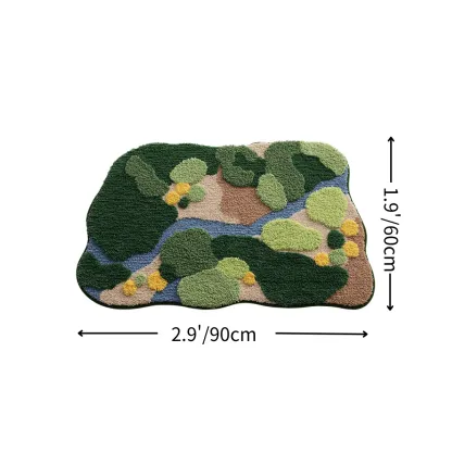 Forest Stream Valley Landscape Flocked Rug