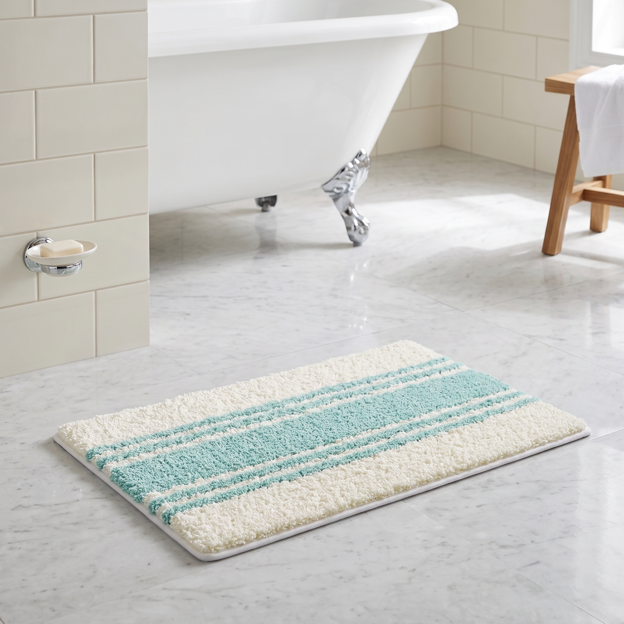 Fresh Mint Diagonal Stripe Flocked Rug