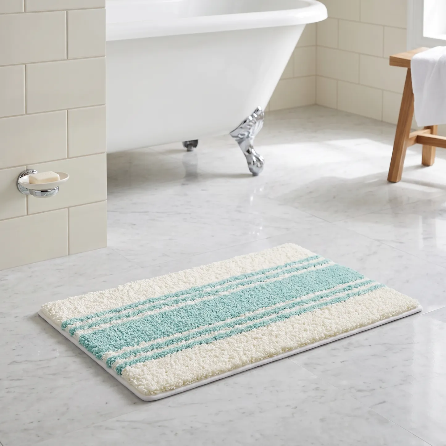 Fresh Mint Diagonal Stripe Flocked Rug