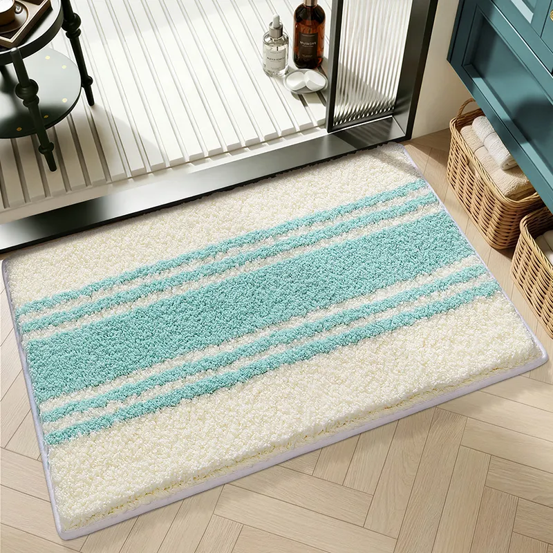 Fresh Mint Diagonal Stripe Flocked Rug