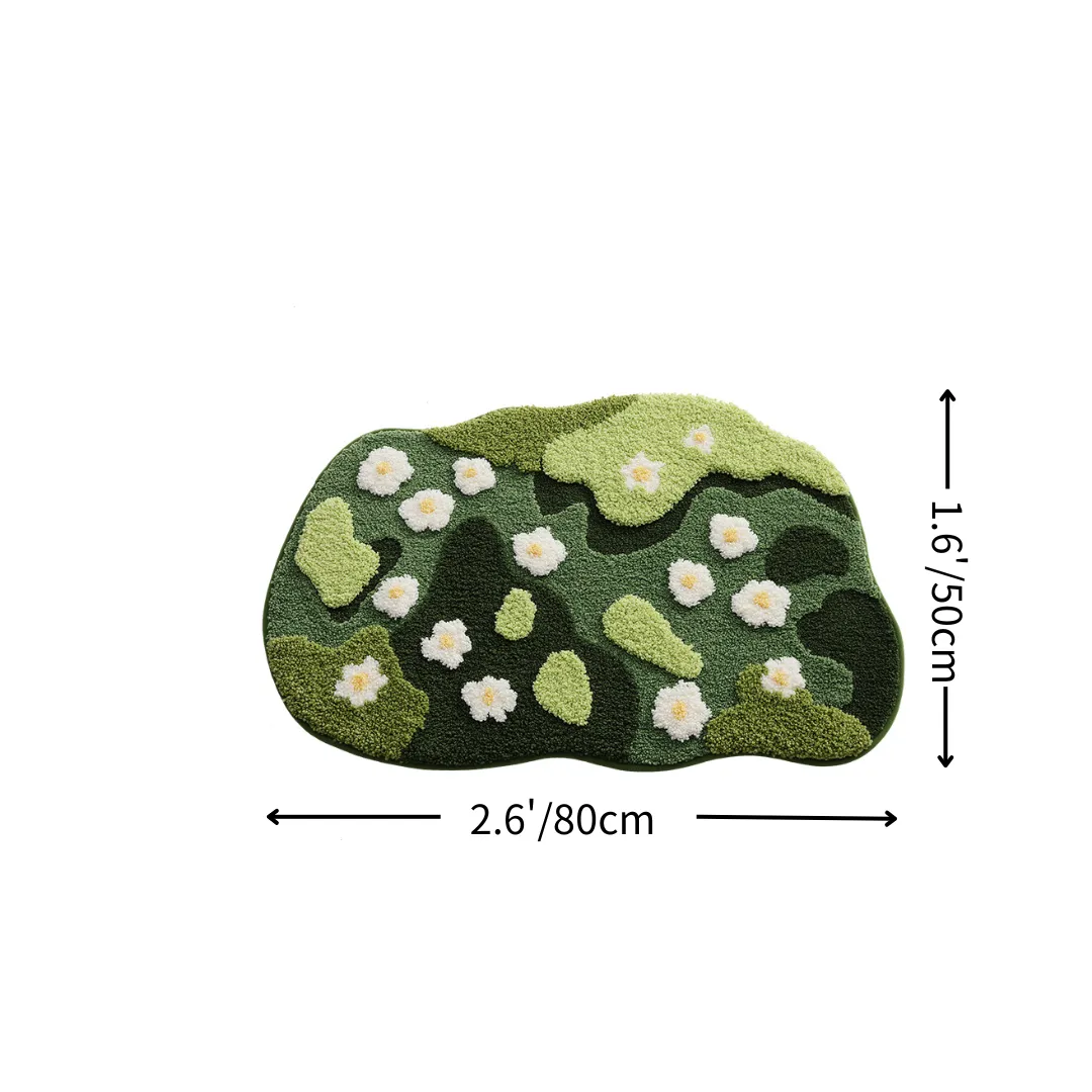 Green Daisy Meadow Flocked Rug