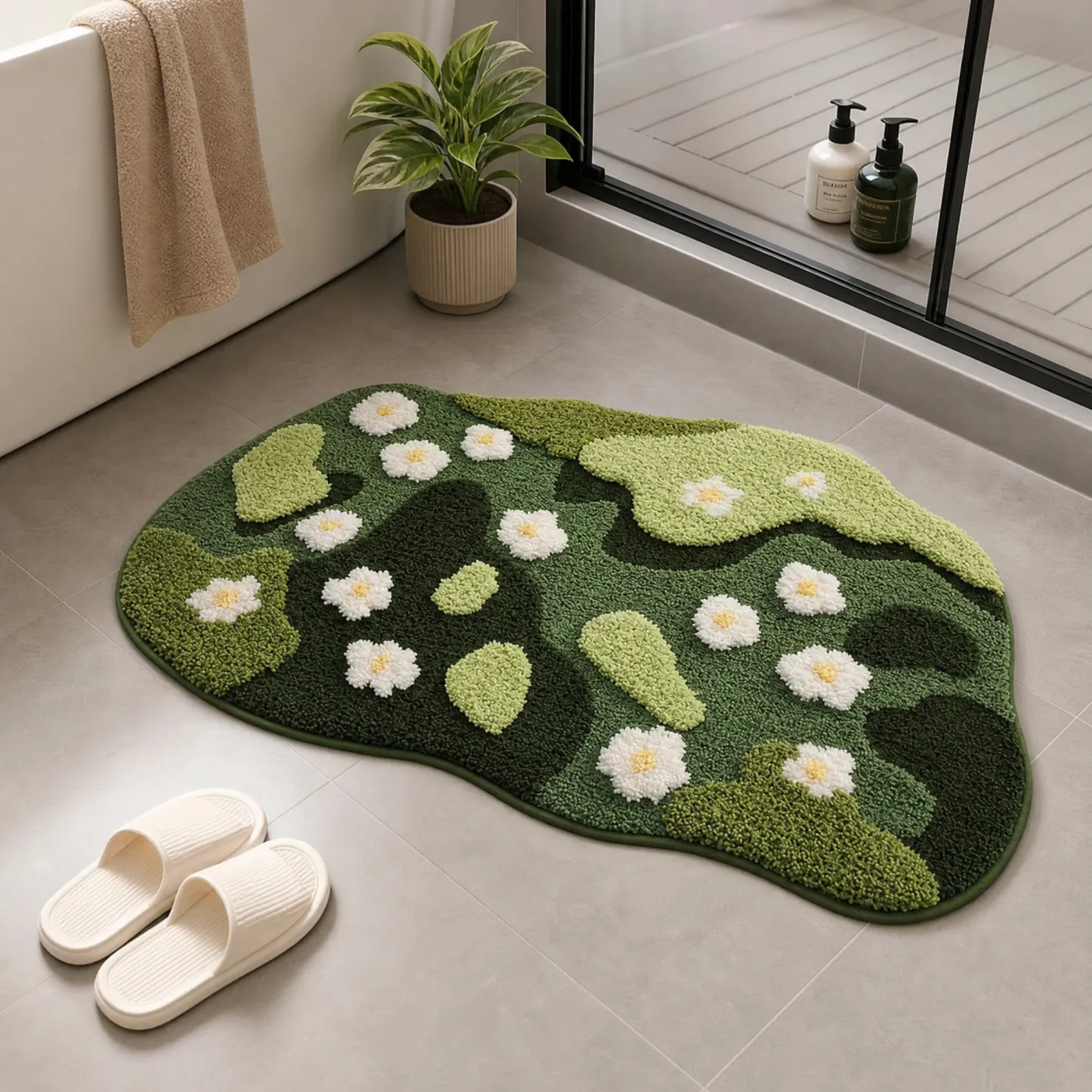 Green Daisy Meadow Flocked Rug