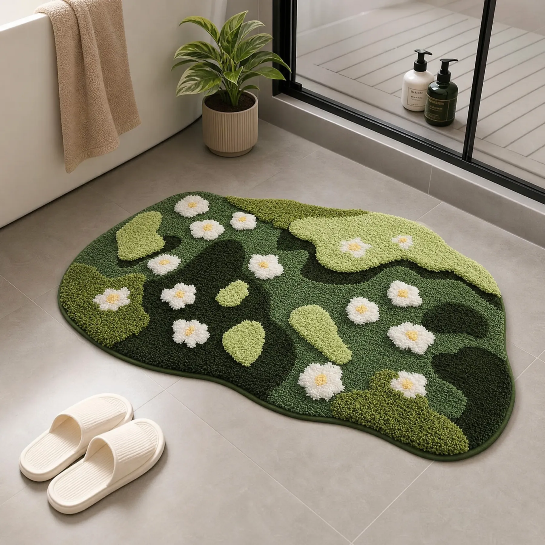 Green Daisy Meadow Flocked Rug