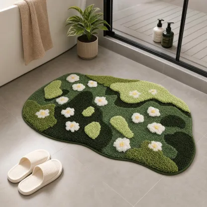 Green Daisy Meadow Flocked Rug