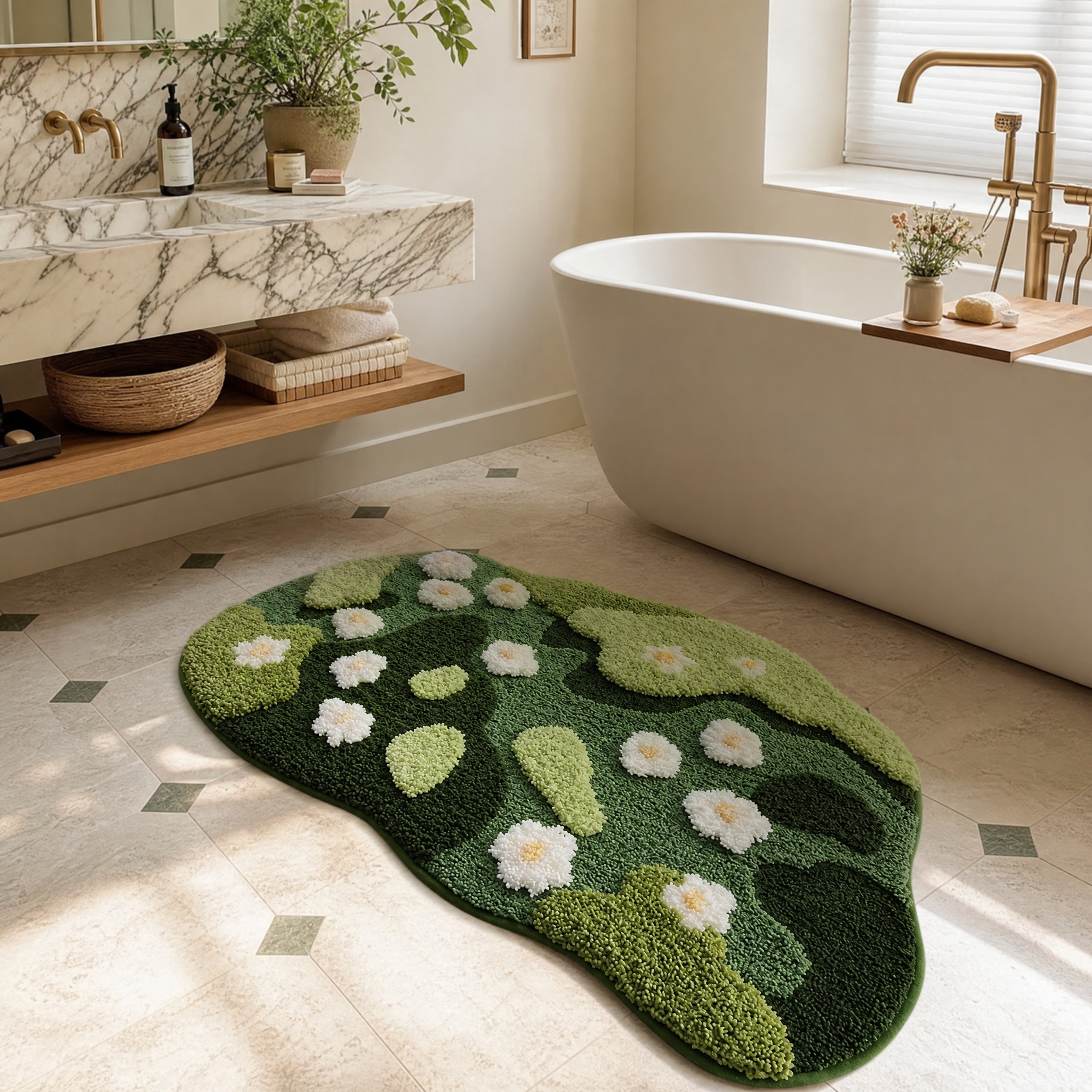 Green Daisy Meadow Flocked Rug