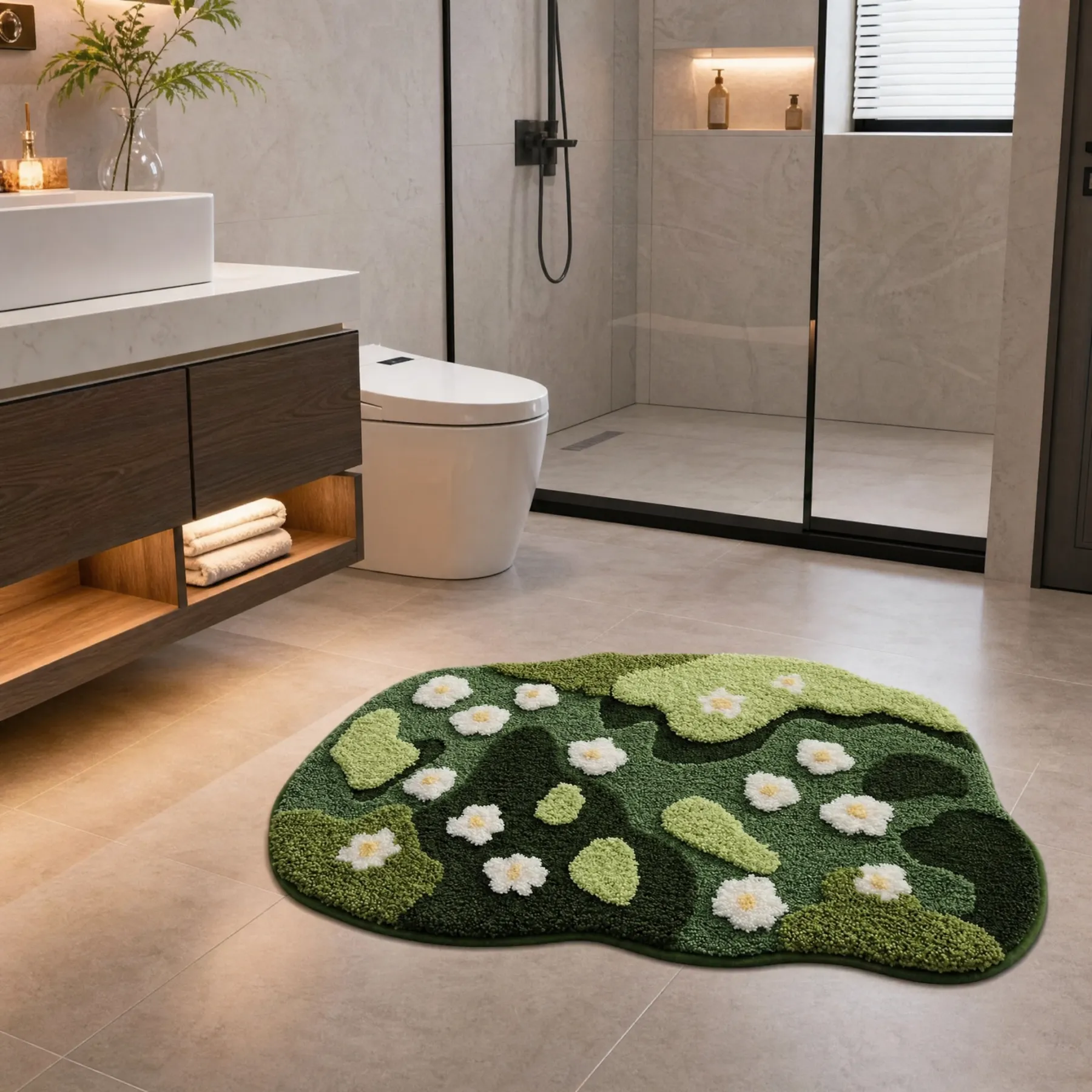 Green Daisy Meadow Flocked Rug