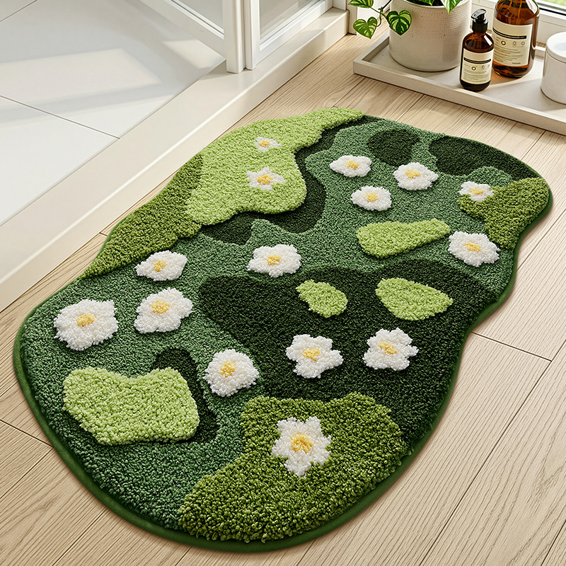 Green Daisy Meadow Flocked Rug