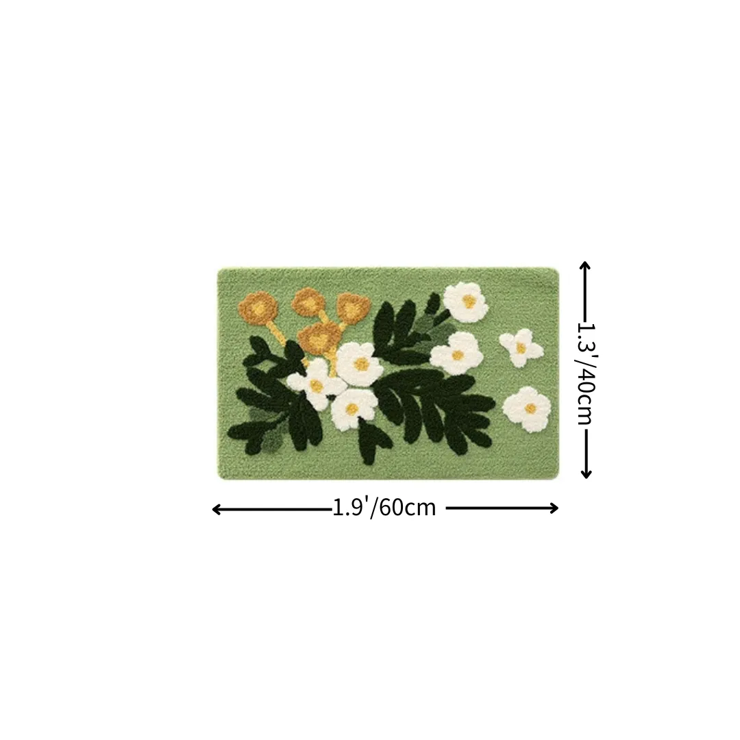 Green Garden Daisy Flocked Rug