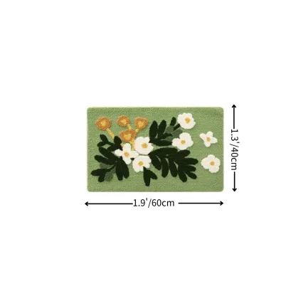 Green Garden Daisy Flocked Rug