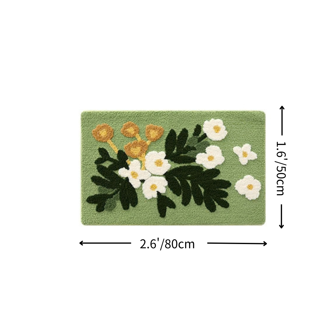 Green Garden Daisy Flocked Rug