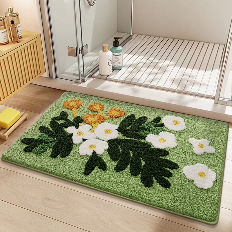 Green Garden Daisy Flocked Rug