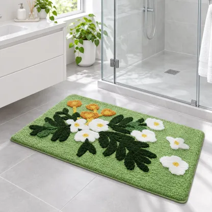 Green Garden Daisy Flocked Rug