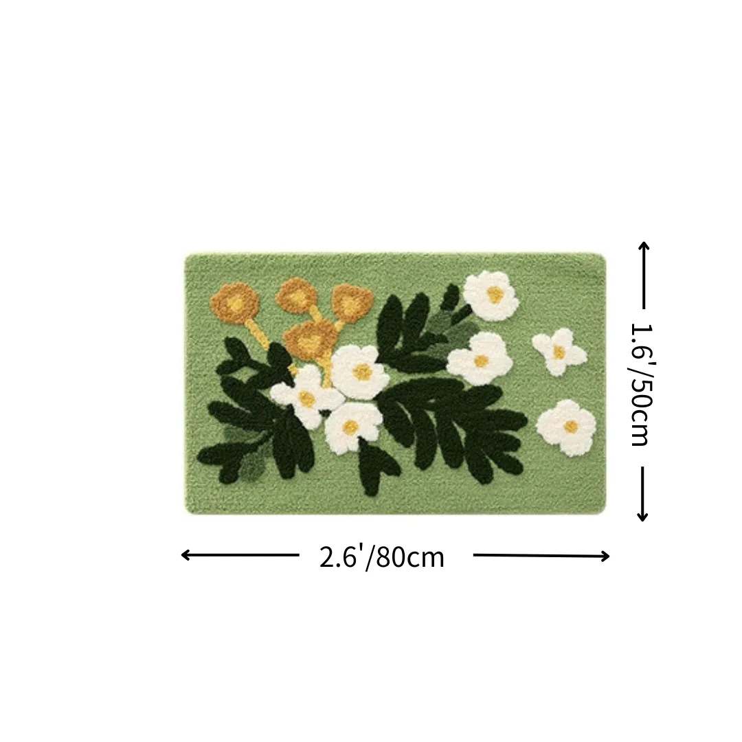Green Garden Daisy Flocked Rug