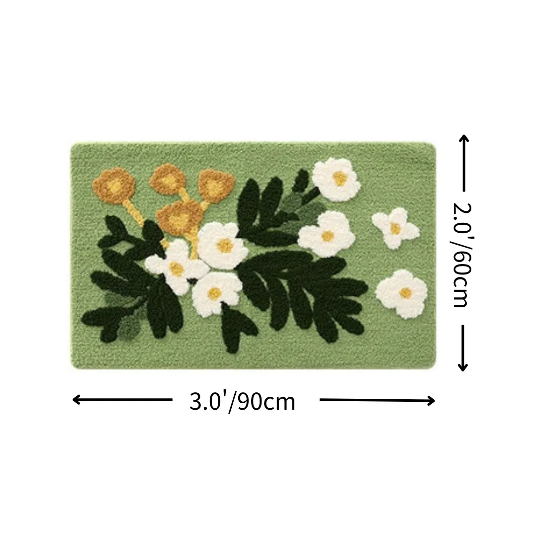 Green Garden Daisy Flocked Rug