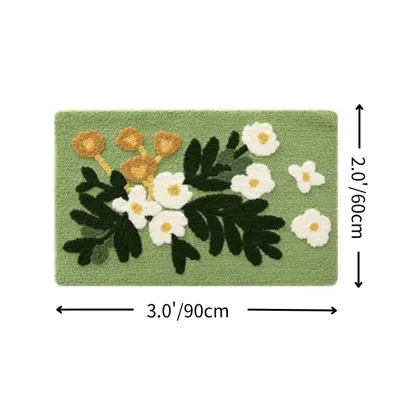 Green Garden Daisy Flocked Rug
