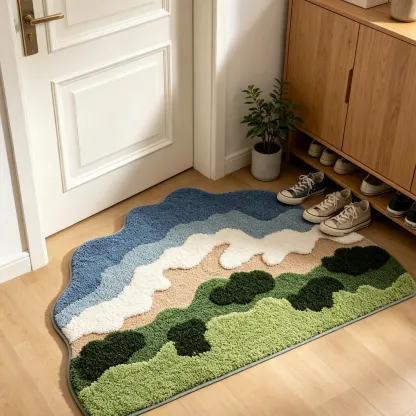 Layered Mountain & Sea Flocked Rug