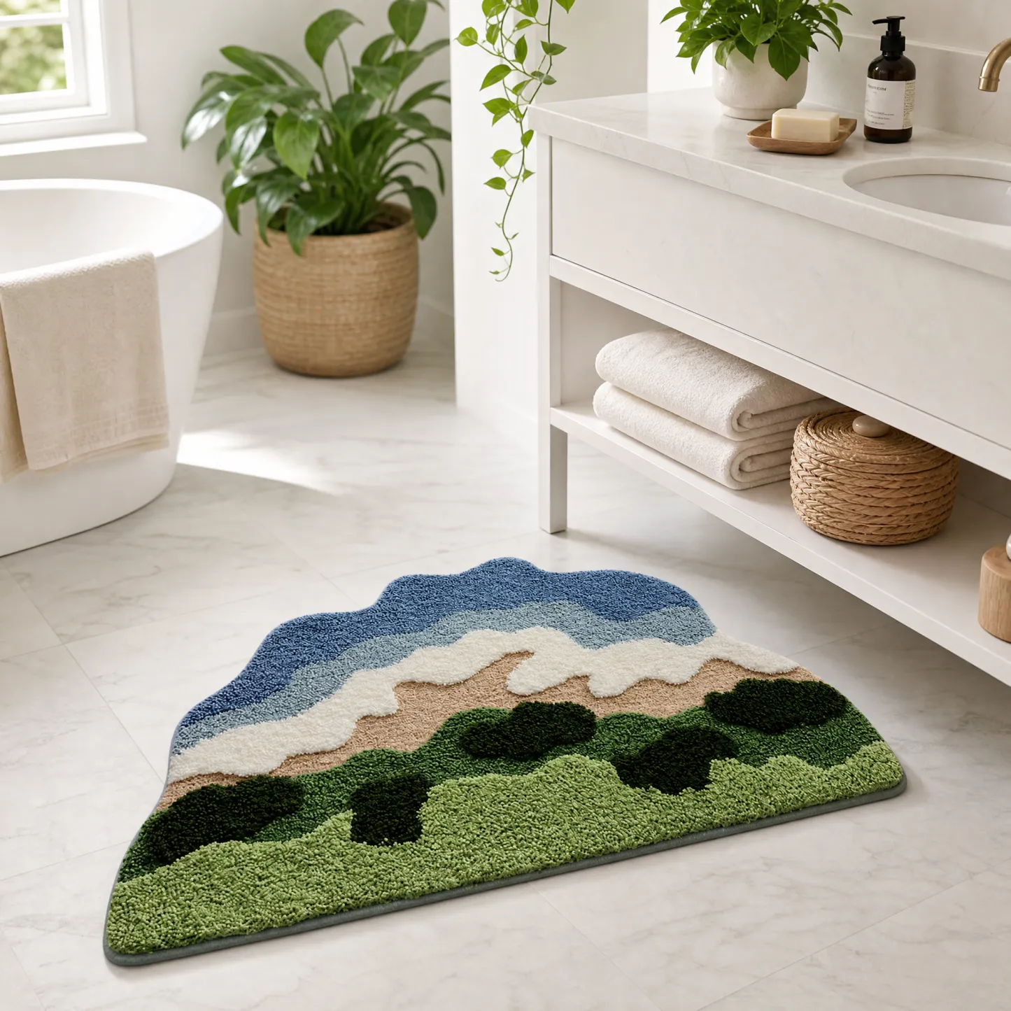 Layered Mountain & Sea Flocked Rug