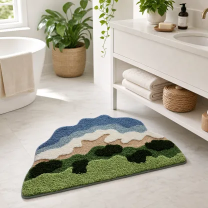Layered Mountain & Sea Flocked Rug