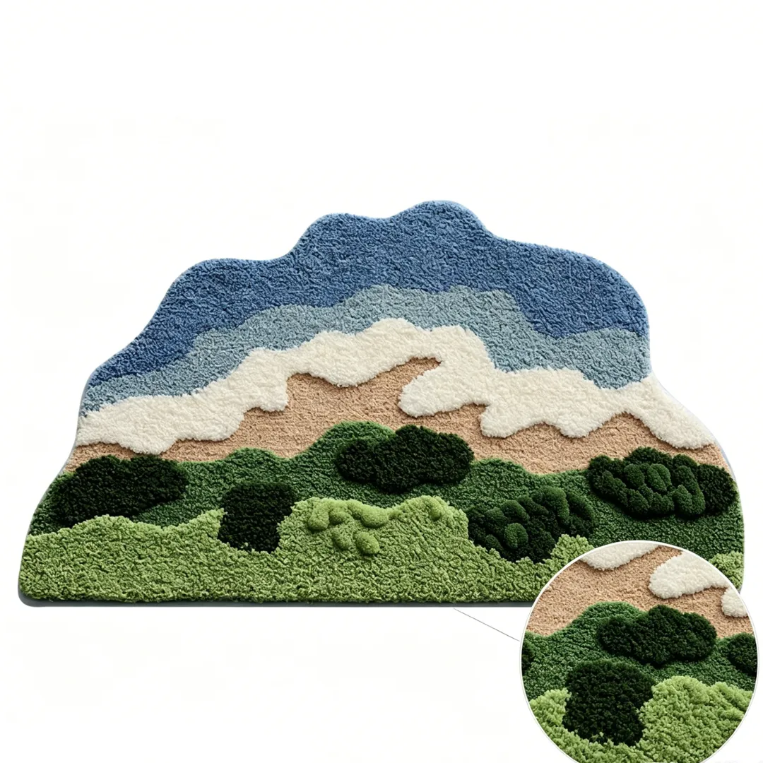 Layered Mountain & Sea Flocked Rug