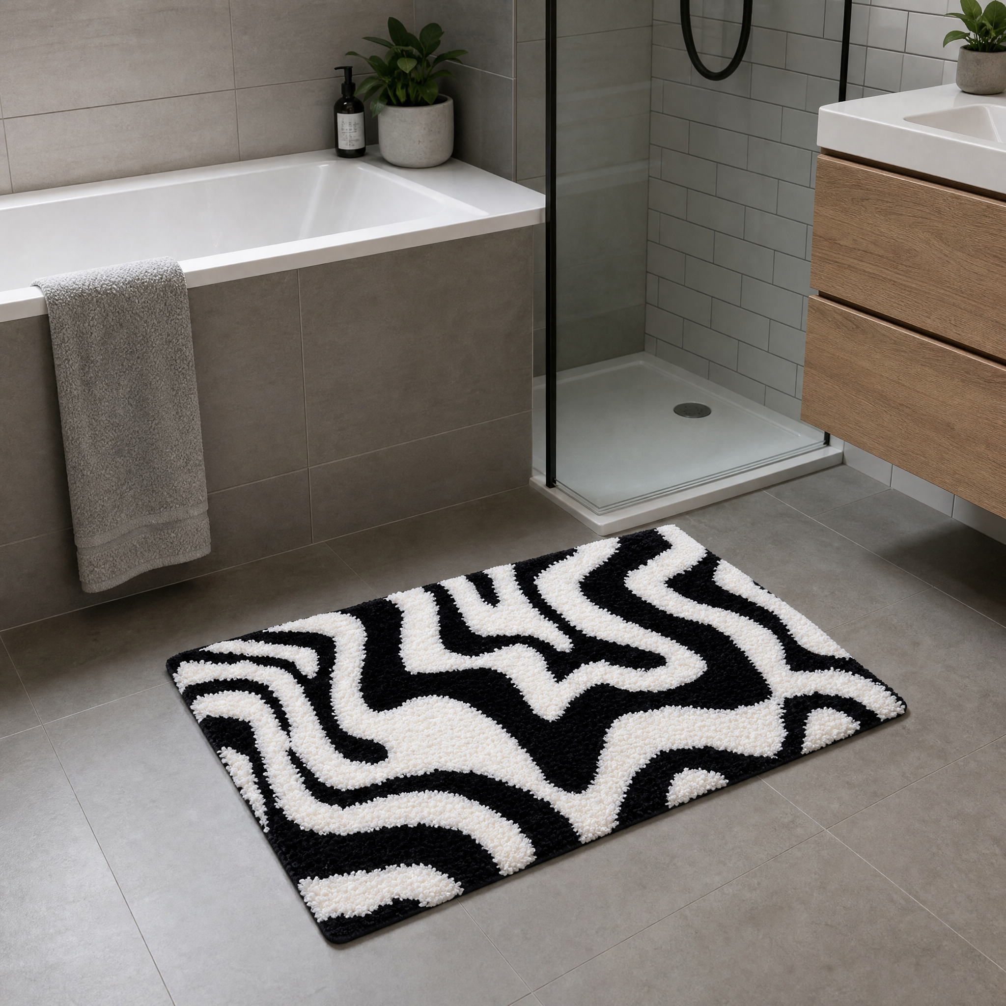 Modern Zebra Swirl Flocked Rug