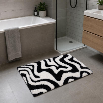 Modern Zebra Swirl Flocked Rug