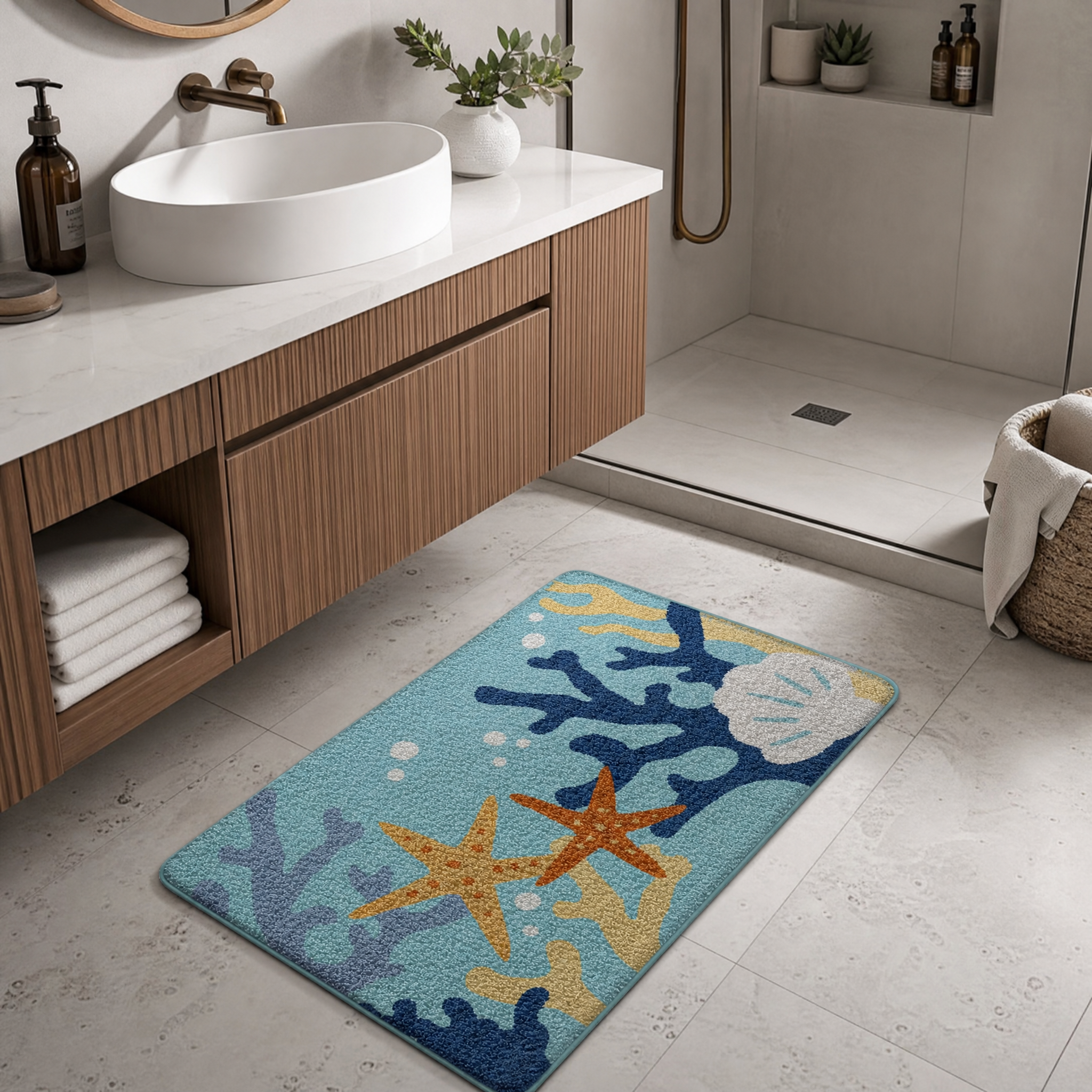 Ocean Coral Shell Seaside Flocked Rug