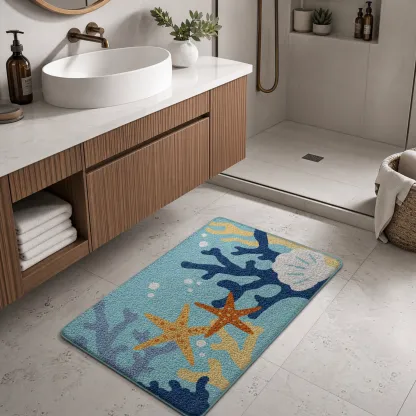 Ocean Coral Shell Seaside Flocked Rug