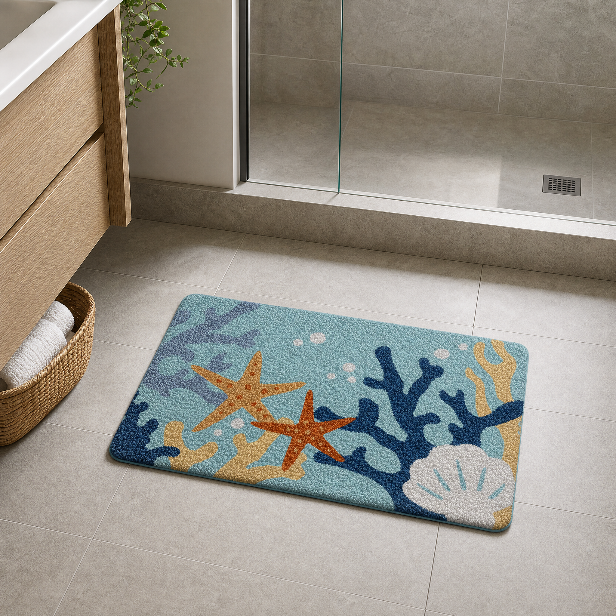 Ocean Coral Shell Seaside Flocked Rug