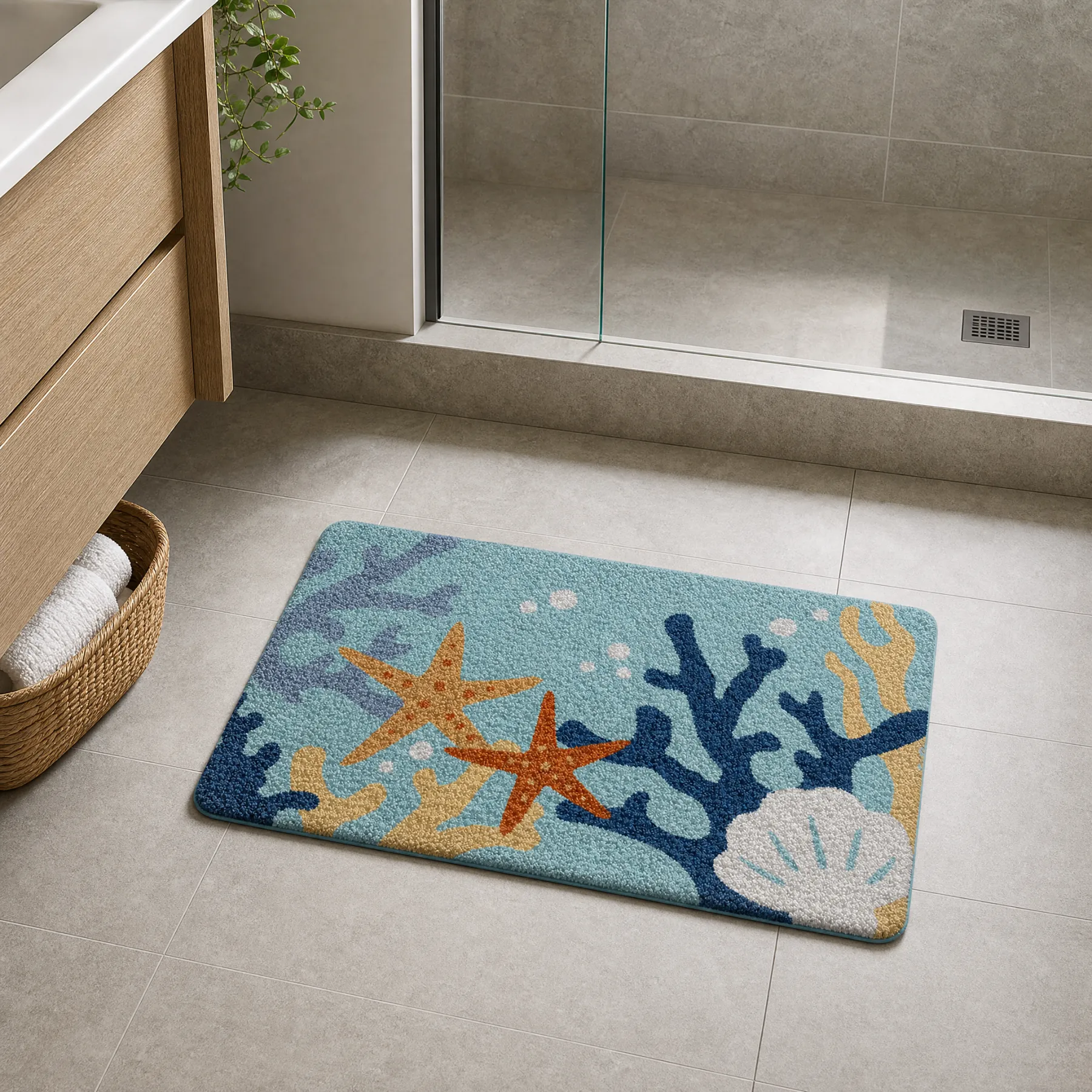 Ocean Coral Shell Seaside Flocked Rug