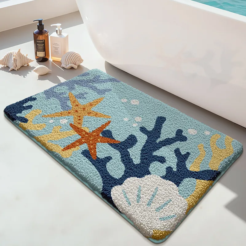 Ocean Coral Shell Seaside Flocked Rug