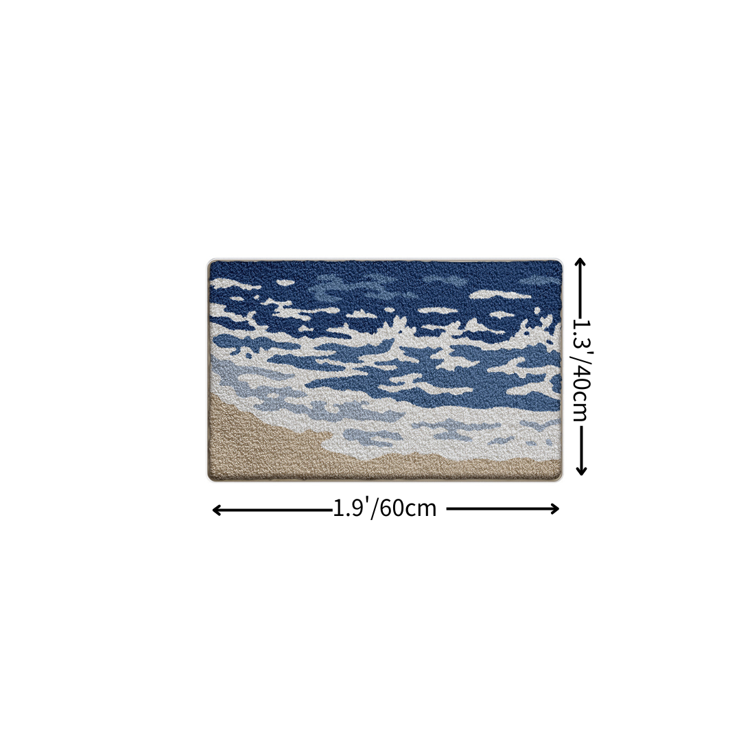 Ocean Wave Shoreline Flocked Rug