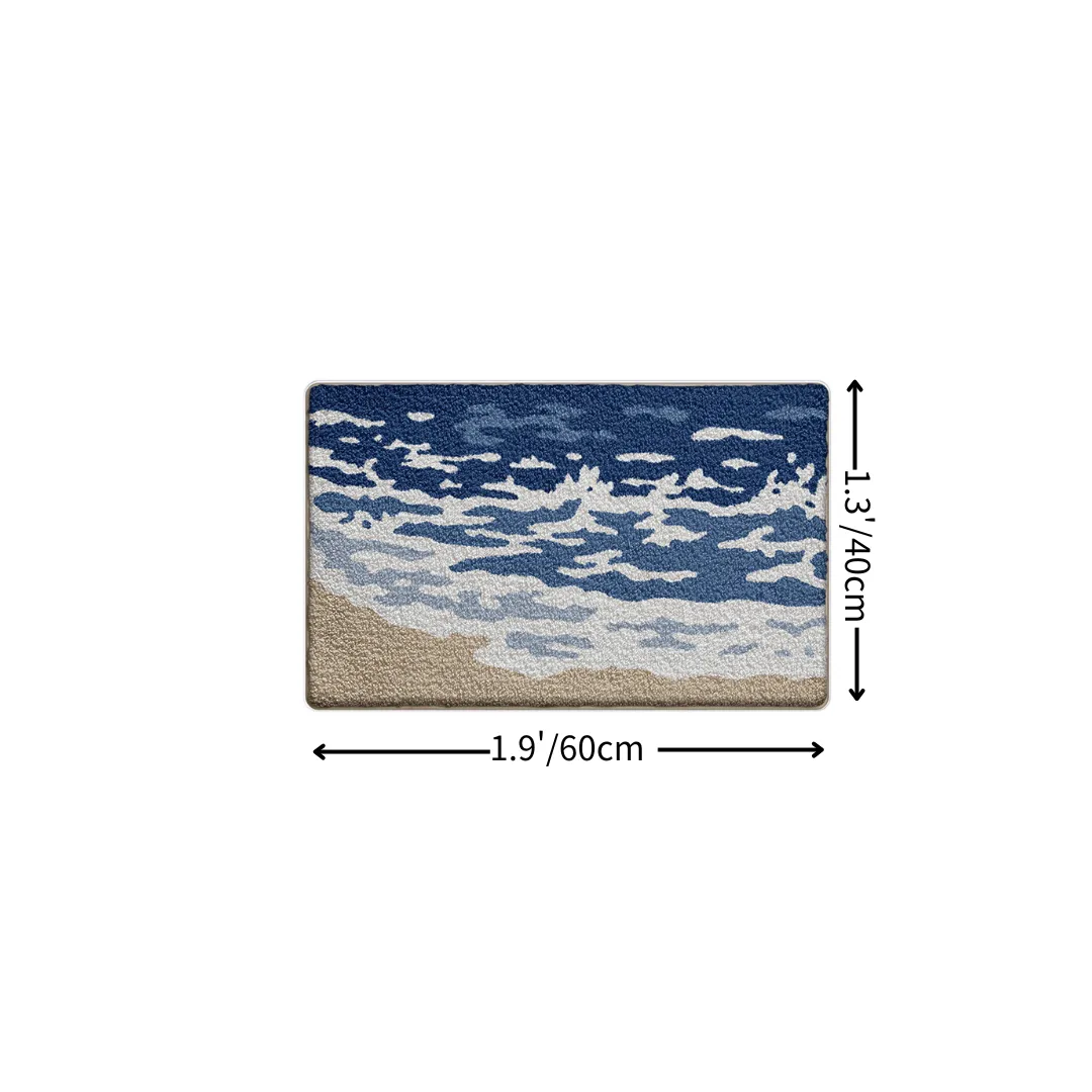 Ocean Wave Shoreline Flocked Rug