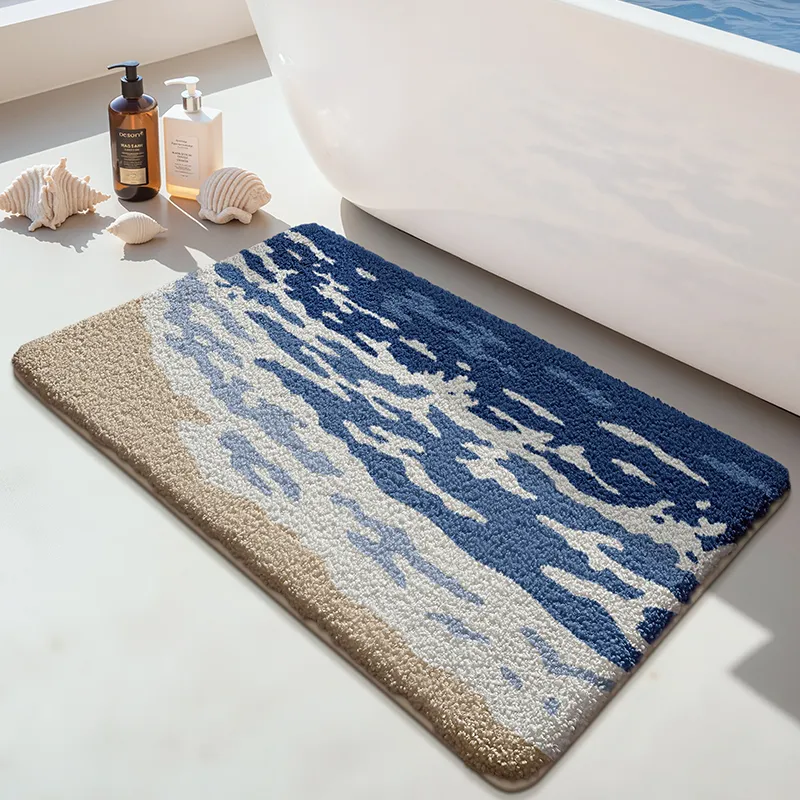 Ocean Wave Shoreline Flocked Rug