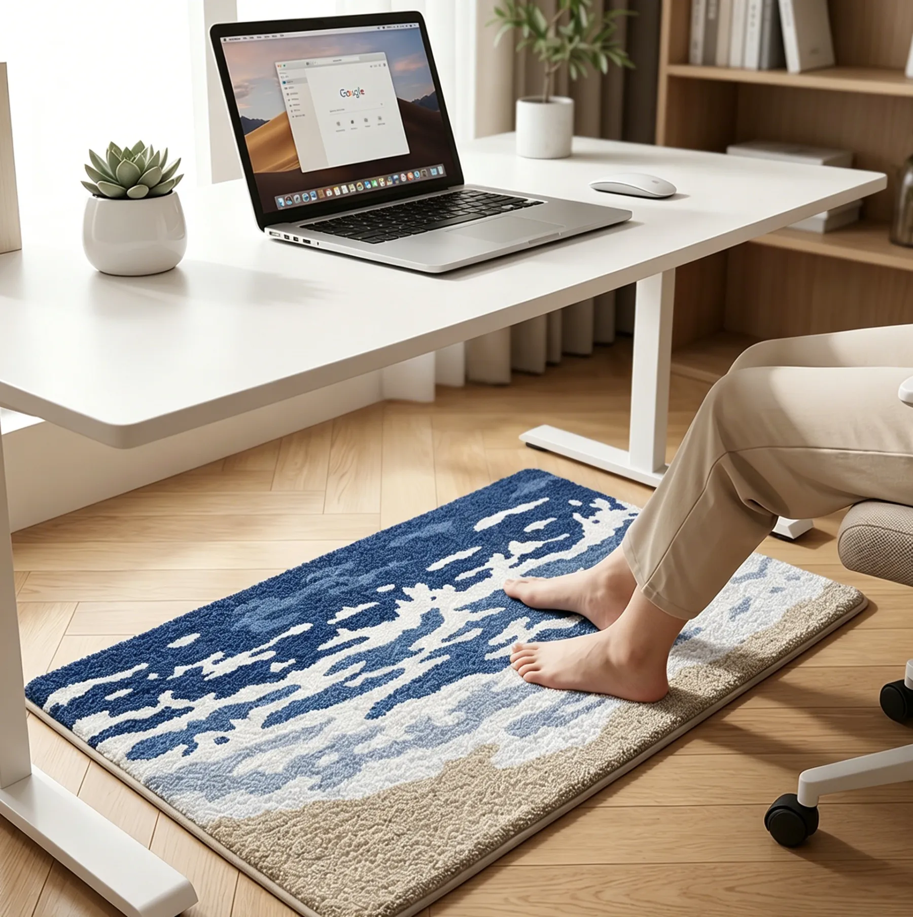 Ocean Wave Shoreline Flocked Rug